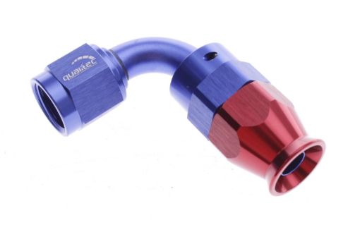 Picture of 90degrees. PTFE AN fitting - Red / Blue