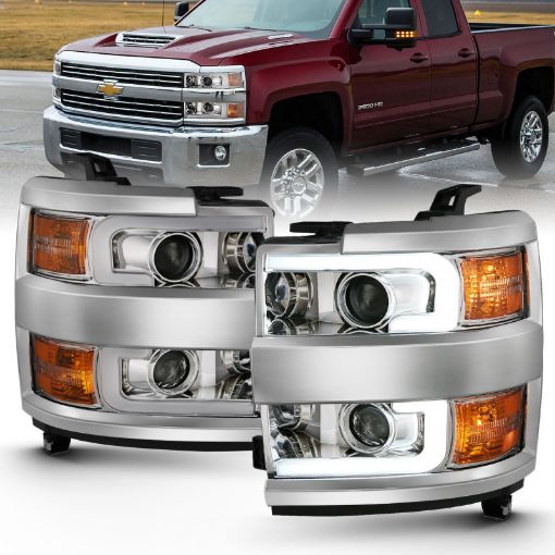 Picture of ANZO 2015 - 2016 Chevrolet Silverado Projector Headlights w Plank Style Design Chrome w Amber