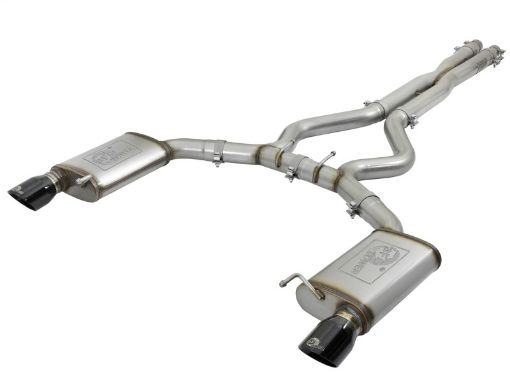 Picture of aFe MACHForce XP 3in 304 SS Cat - Back Exhausts w Black Tips 15 - 17 Ford Mustang GT V8 - 5.0LV6 - 3.7L