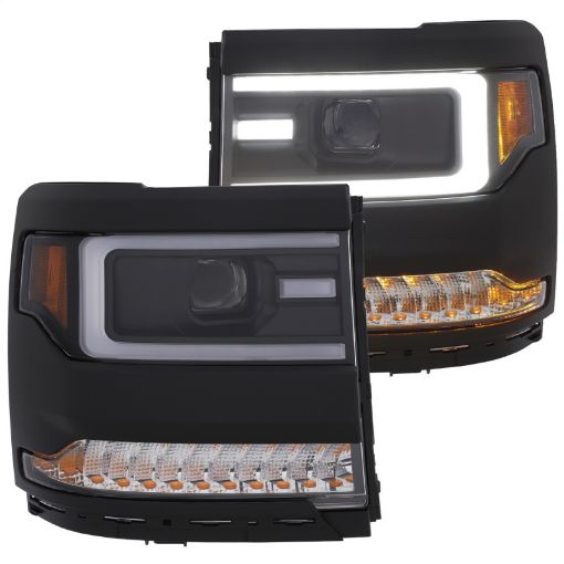 Picture of ANZO 16 Chevy Silverado 1500 Projector Headlights Plank Style Black wAmberSequential Turn Signal