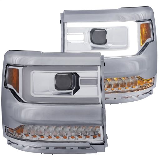 Picture of ANZO 16 Chevy Silverado 1500 Projector Headlights Plank Style Chrome wAmberSequential Turn Signal