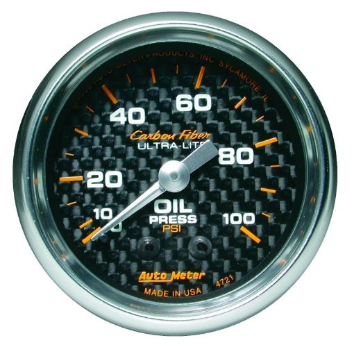 Picture of Autometer Carbon Fiber 52mm 100 PSI Mechanical Oil Pressure Gauge