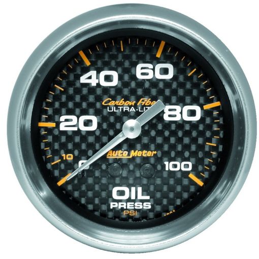 Picture of Autometer Ultra - Lite 2.625in Mechanical 100 PSI Oil Pressure Gauge - Carbon Fiber