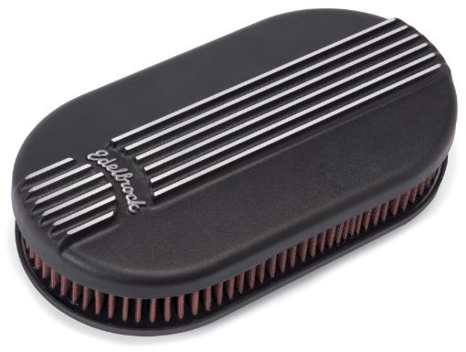 Picture of Edelbrock Air Cleaner Classic Series Oval Aluminum Top Cloth Element 17 5In X 9 35In X 3 9In Black