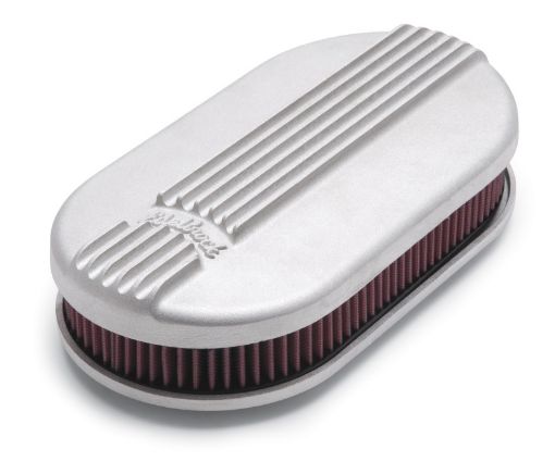 Picture of Edelbrock Air Cleaner Classic Series Oval Aluminum Top Cloth Element 17 5In X 9 35In X 3 9In Satin