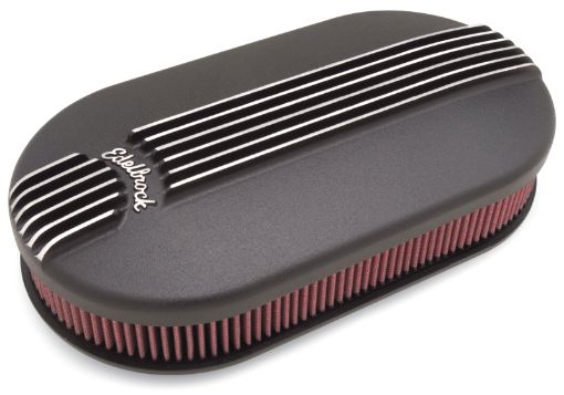 Picture of Edelbrock Air Cleaner Classic Series Oval Aluminum 17 5In X 9 35In X 4 45In Dual Carburetor Black