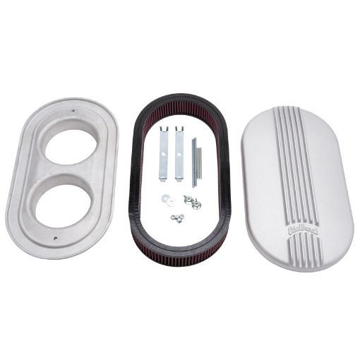 Picture of Edelbrock Air Cleaner Classic Series Oval Aluminum 17 5In X 9 35In X 4 45In Dual Carburetor