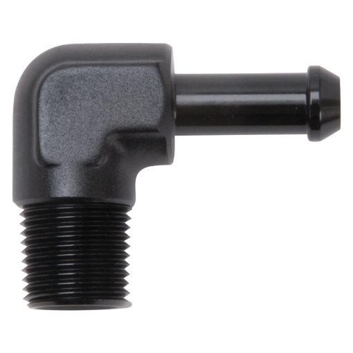 Picture of Edelbrock Hose End 90 - Deg 38In NPT to 38In Barb Black Anodize