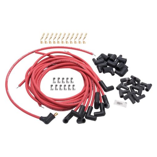 Picture of Edelbrock Spark Plug Wire Set Universal 90 Deg Boots 50 Ohm Resistance 8 65mm Red Wire (Set of 9)