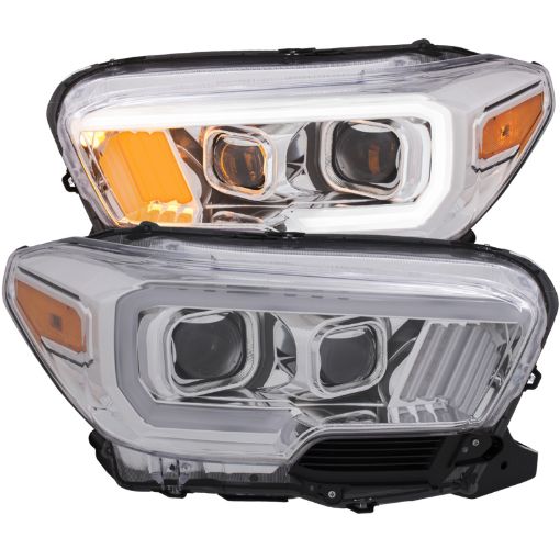 Picture of ANZO 2016 - 2017 Toyota Tacoma Projector Headlights w Plank Style Design Chrome w Amber