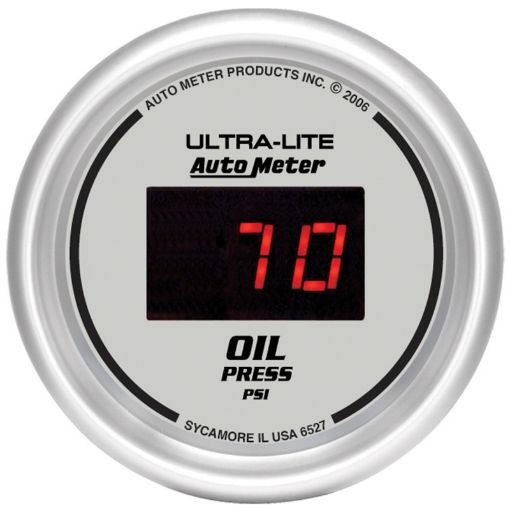 Picture of Autometer Ultra - Lite 2 - 116in 100PSI Silver Dial Digital Oil Pressure Gauge w Red LED