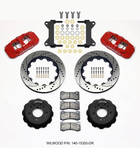 Picture of Wilwood AERO6 Front Hat Kit 14.00 Drilled Red 63 - 87 C10 w Wilwood Pro Spindles