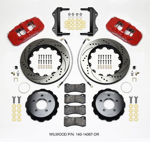 Picture of Wilwood AERO6 Front Hat Kit 14.25 Drilled Red 2014 - Up Challenger wLines