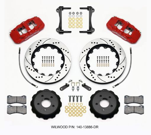 Picture of Wilwood AERO6 Front Hat Kit 14.00 Drilled Red 2015 - Up Mustang wLines