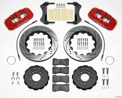 Picture of Wilwood AERO6 Front Hat Kit 14.25 Drilled Red 2014 - Up Corvette C7 wLines