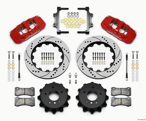 Picture of Wilwood AERO4 Rear Kit 14.00 Drilled Red 2007 - 2011 BMW E90 Series wLines