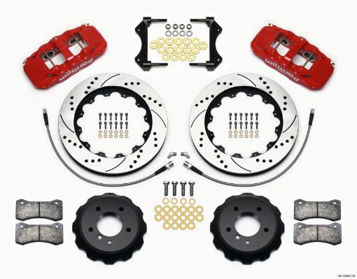 Picture of Wilwood AERO6 Front Hat Kit 14.00 Drilled Red 2007 - 2011 BMW E90 Series wLines