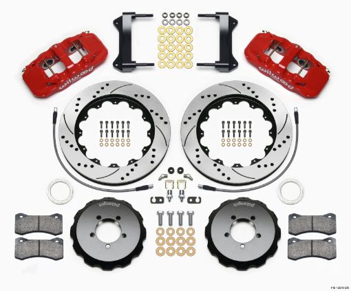Picture of Wilwood AERO6 Front Hat Kit 14.00 Drilled Red 1999 - 2012 Subaru WRX wLines