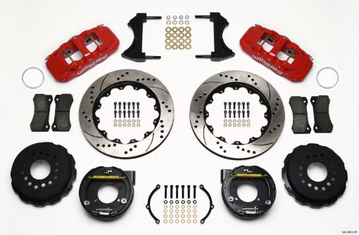 Picture of Wilwood AERO4 Rear P - Brake Kit 14.00in Drill Red Ford 8.8 w2.5in Offset - 5 Lug