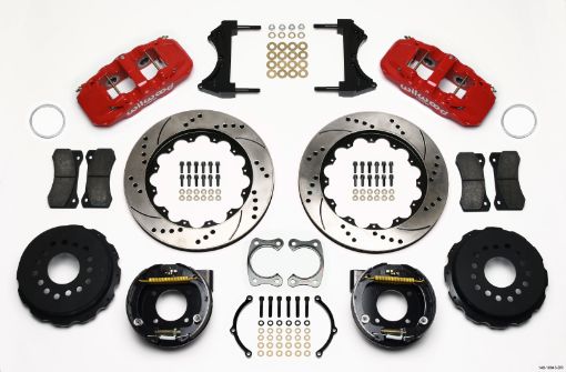 Picture of Wilwood AERO4 Rear P - Brake Kit 14.00in Drilled Red Chevy 12 Bolt w C - Clips