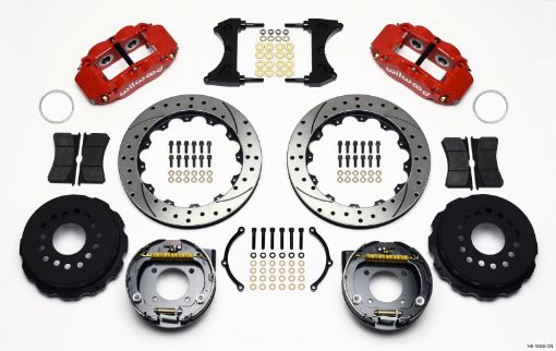 Picture of Wilwood Narrow Superlite 4R Rear P - Brk Kit 12.88in Drilled Red Chevy 12 Bolt w C - Clips Stggrd mt
