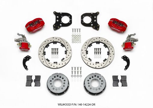 Picture of Wilwood Forged Dynalite PS Rear Kit wMC4 P - Brake Drill Red Chev 12 Bolt wClip Eliminator
