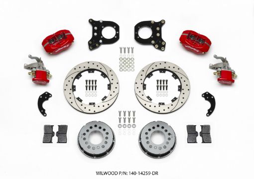 Picture of Wilwood Forged Dynalite PS Rear Kit wMC4 P - Brake Drill Red Chev 12 Bolt wClip Elimin - Staggered