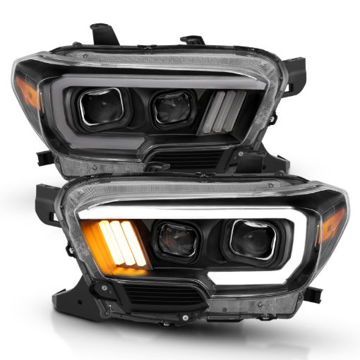 Picture of ANZO 2016 - 2017 Toyota Tacoma Projector Headlights w Plank Style Design BlackAmber w DRL