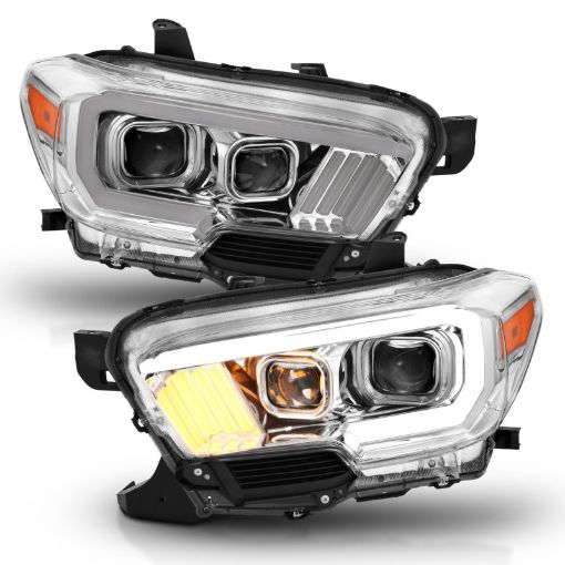 Picture of ANZO 2016 - 2017 Toyota Tacoma Projector Headlights w Plank Style Design ChromeAmber w DRL