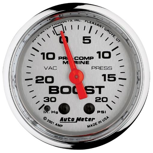 Picture of Autometer Marine Chrome Ultra - Lite 2 - 116in 0 - 30 HG 0 - 20 PSI Vacuum Boost Gauge