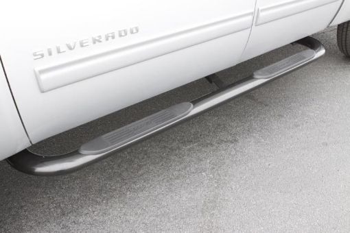 Picture of Lund 99 - 13 Chevy Silverado 1500 Ext. Cab (Body Mount) 4in. Oval Curved SS Nerf Bars - Polished