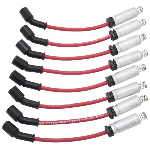 Picture of Edelbrock Spark Plug Wire Set LS Truck w Metal Sleeves 99 - 15 50 Ohm Resistance Red Wire (Set of 8)