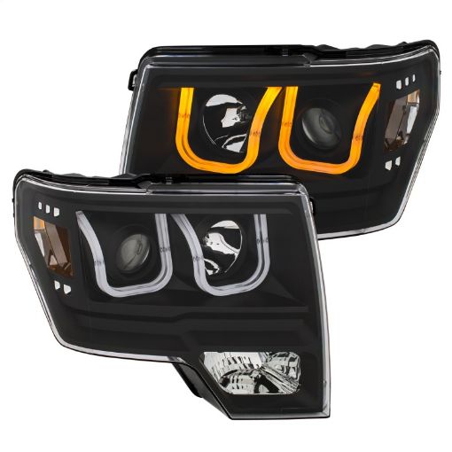 Picture of ANZO 2009 - 2014 Ford F - 150 Projector Headlights w U - Bar Switchback Black w Amber