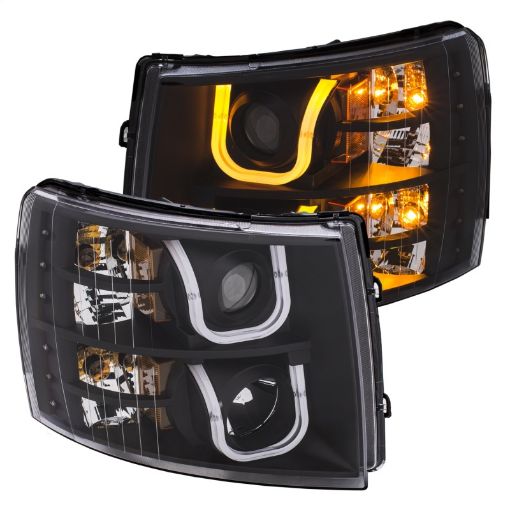 Picture of ANZO 2007 - 2013 Chevrolet Silverado 15002500 Projector Headlights w U - Bar Switchback Black w Amber