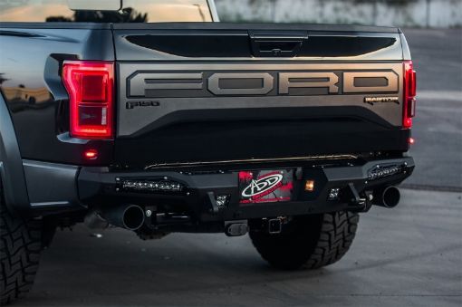Picture of Addictive Desert Designs 17 - 18 Ford F - 150 Raptor HoneyBadger Rear Bumper w 10in SR LED Mounts
