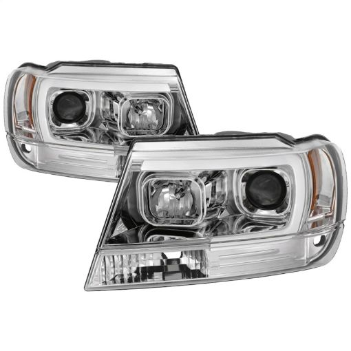 Picture of Spyder 99 - 04 Jeep Grand Cherokee Projector Headlights - Light Bar DRL LED - Chrome