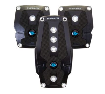 Picture of NRG Brushed Aluminum Sport Pedal MT - Black wBlack Rubber Inserts