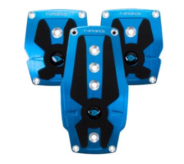 Picture of NRG Brushed Aluminum Sport Pedal MT - Blue wBlack Rubber Inserts