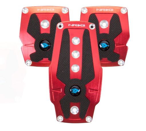 Picture of NRG Brushed Aluminum Sport Pedal MT - Red wBlack Rubber Inserts