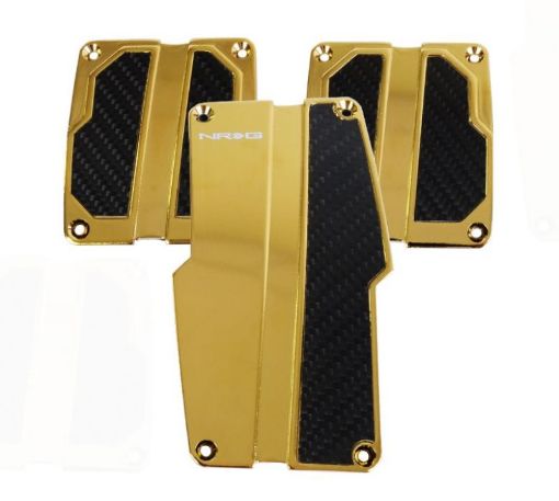 Picture of NRG Brushed Aluminum Sport Pedal MT - Chrome Gold wBlack Carbon