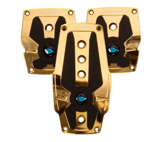 Picture of NRG Aluminum Sport Pedal MT - Chrome Gold wBlack Rubber Inserts