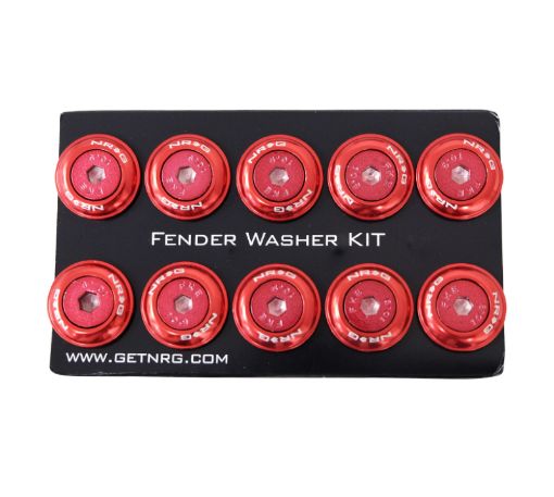 Picture of NRG Fender Washer Kit wColor Matched M6 Bolt Rivets For Plastic (Red) - Set of 10
