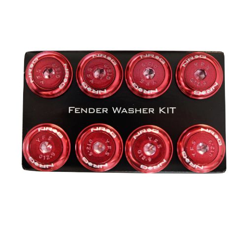 Picture of NRG Fender Washer Kit wColor Matched M8 Bolt Rivets For Plastic (Red) - Set of 8