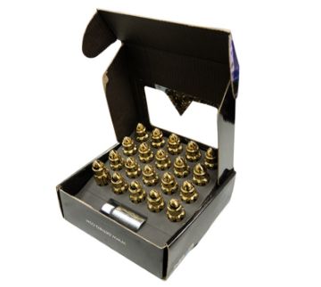 Picture of NRG 500 Series M12 X 1.5 Bullet Shape Steel Lug Nut Set - 21 Pc wLock Key - Chrome Gold