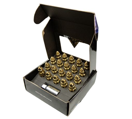 Picture of NRG 500 Series M12 X 1.5 Bullet Shape Steel Lug Nut Set - 21 Pc wLock Key - Chrome Gold
