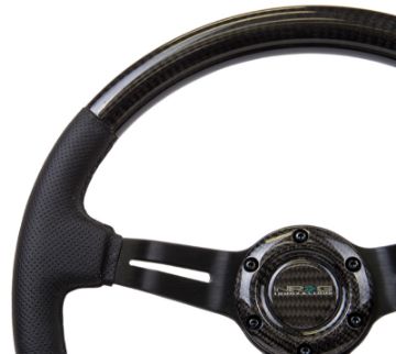 Picture of NRG Carbon Fiber Steering Wheel (350mm 1.5in. Deep) Leather Trim wBlk Stitch Slit Cutout Spokes