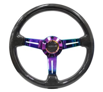Picture of NRG Carbon Fiber Steering Wheel (350mm 1.5in. Deep) Neochrome 3 - Spoke Design wSlit Cuts