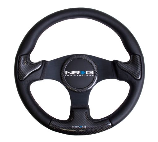 Picture of NRG Carbon Fiber Steering Wheel (350mm) Blk Frame Blk Stitching wRubber Cover Horn Button