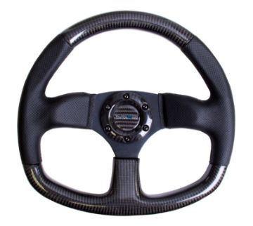 Picture of NRG Carbon Fiber Steering Wheel (320mm) Flat Bottom Leather Trim wBlack Stitching