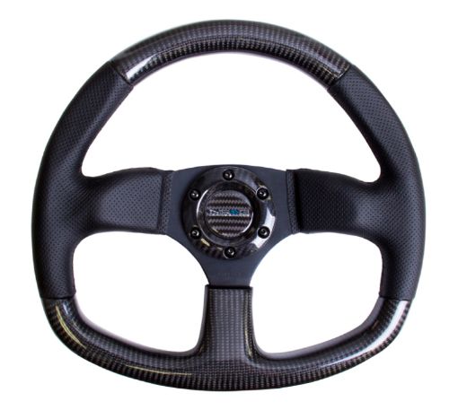 Picture of NRG Carbon Fiber Steering Wheel (320mm) Flat Bottom Leather Trim wBlack Stitching
